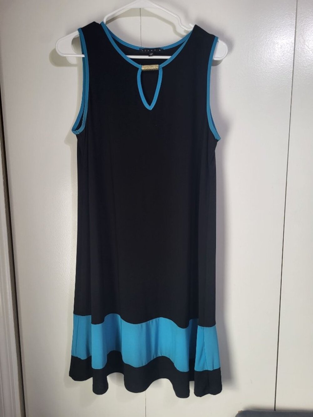 Tiana B. Women's 14 Sleeveless Tank Trapeze Dress Color Block Casual Black Blue - Picture 1 of 6